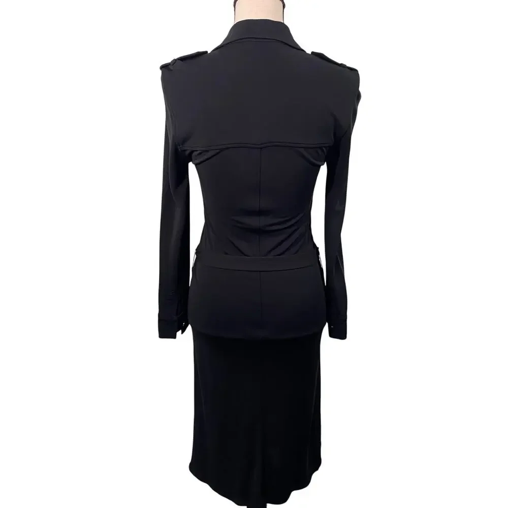 Tory Burch Women Black with Gold Buttons Button Up Jersey Shirt Dress Size XS